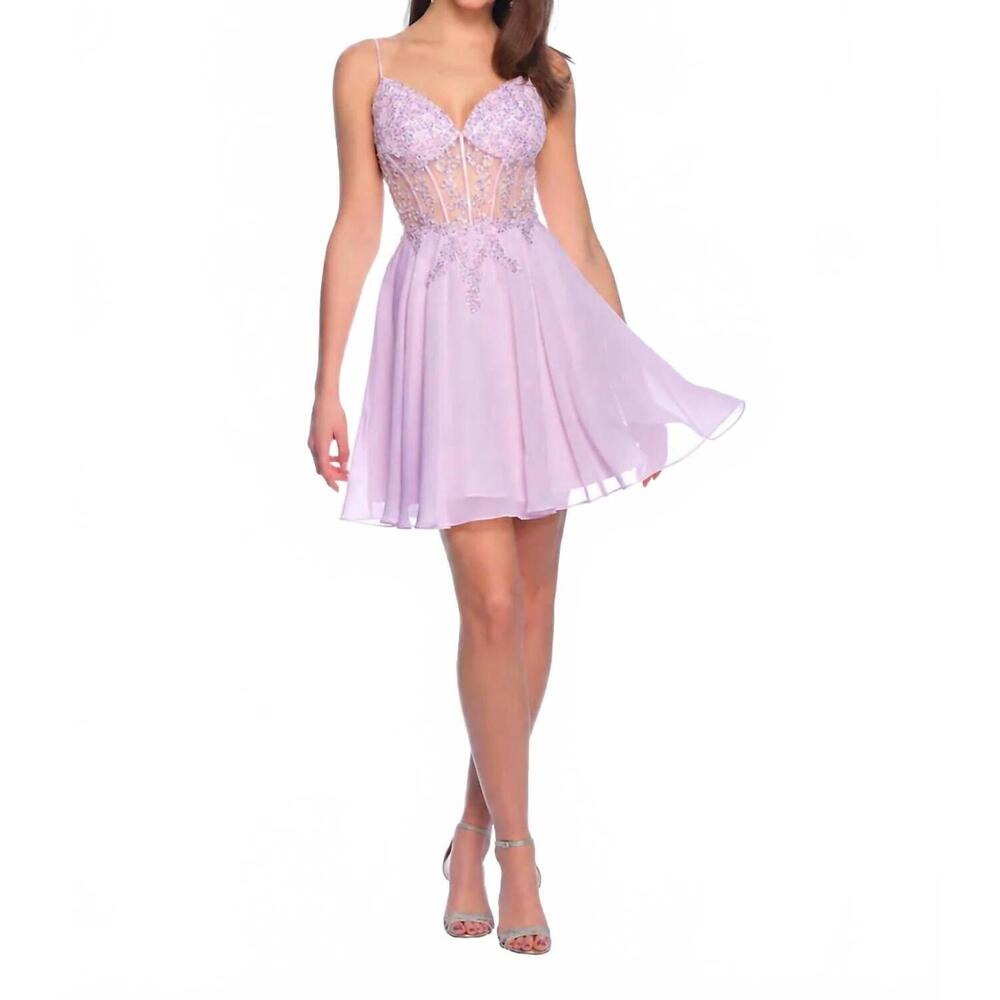 NEW DAVE & JOHNNY embellished fit and flare homecoming mini dress in lilac